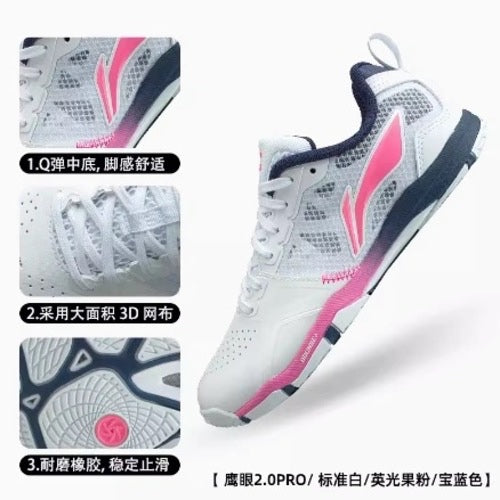 Li-Ning Hawkeye 2.0 PRO Table Tennis Shoes (White/Violet/Pink)